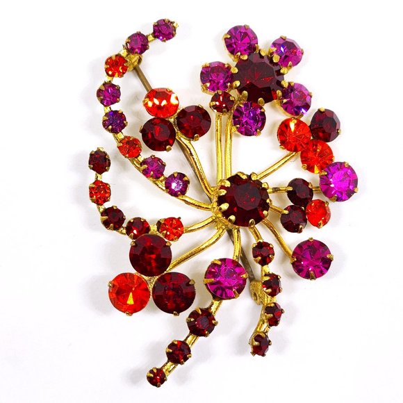 1950's Stunning Red, Orange, Pink Austrian Crystal Pin Brooch Made in Austria - Picture 4 of 7